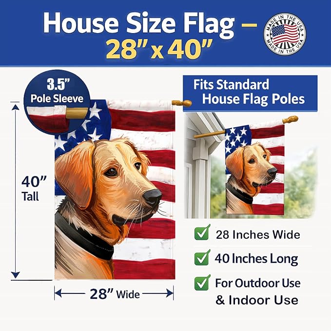 Caroline's Treasures CK6691CHF Schiller hound Dog American Flag House Flag Large Porch Sleeve Pole Decorative Outside Yard Banner Artwork Wall Hanging, Polyester, House Size, Multicolor