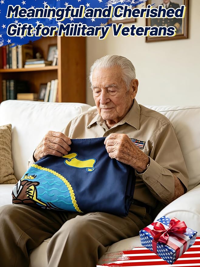 Double-Sided Embroidered Flags for Outside 3x5-210D Oxford Fabric Weatherproof Military Flags with 2 Brass Grommets for Garden Patio Decor, Gift for Veteran & Service Member (Dark Blue)