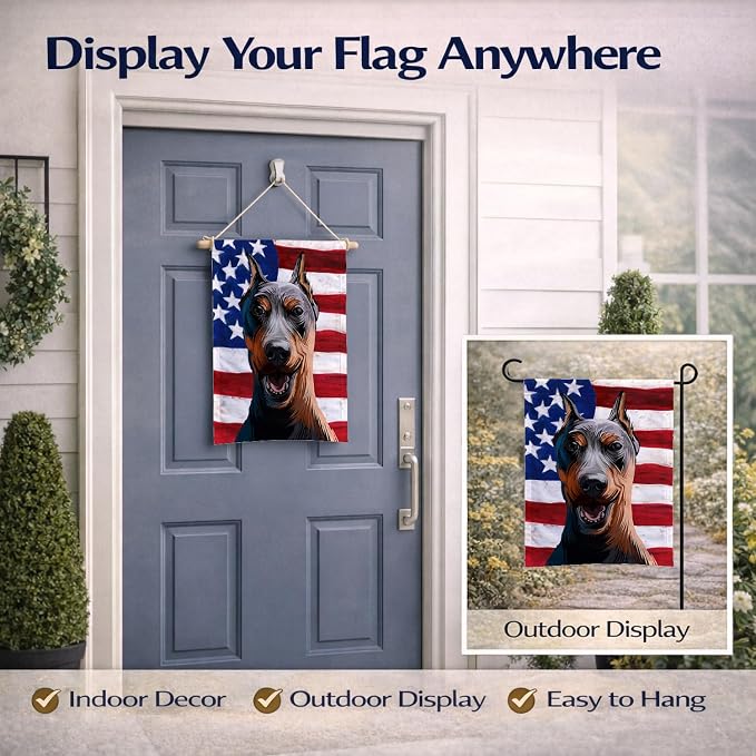Caroline's Treasures CK6534GF German Pinscher Dog American Flag Garden Flag Mailbox Flag Decorative Yard Flag Banner Outside Patio Artwork Yard Flower Beds, Garden Size, Multicolor