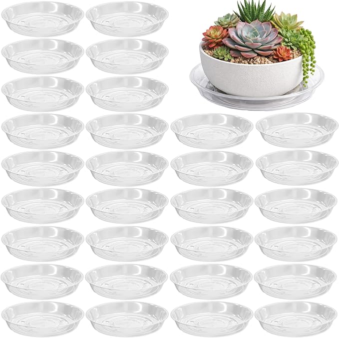 30 Packs 8" Clear Plant Saucers for Indoor Outdoor Use Heavy Duty Plastic Plant Trays for Planter Bulk Flower Pot Drip Trays to Catch Water, 4 to 20 Inch, Round Transparent