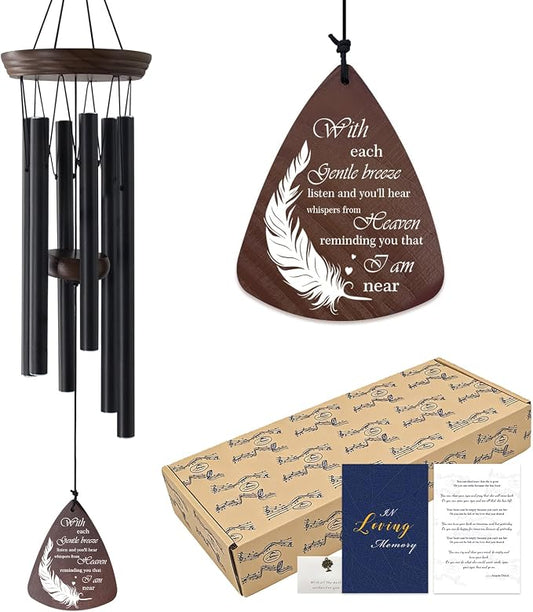 ASTARIN Memorial Wind Chimes for Outside, Sympathy Gift for Loss of Loved One, Black Aluminum Wind Chime with Pine Wood and Double-Sided Printed Wind Catcher