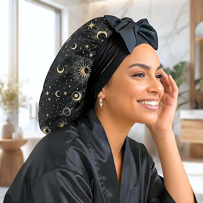 Luxury Charmeuse Silk Hair Bonnet, Handmade Reversible Adjustable Sleep Cap for Men & Women, L/XL, Double-Layered