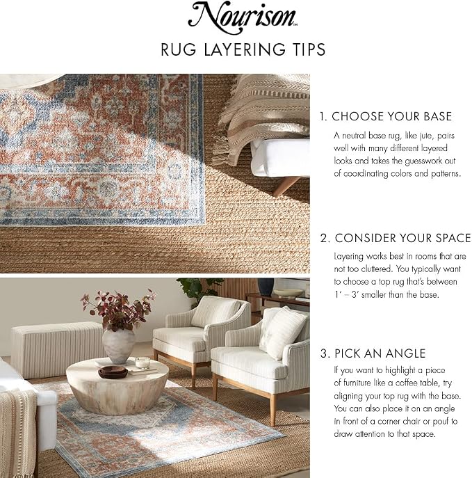 Nourison Home Positano Beige 2' x 6' Area Rug - Easy Clean, Non Shedding, Bed Room, Living Room, Dining Room, Kitchen (6' Runner)