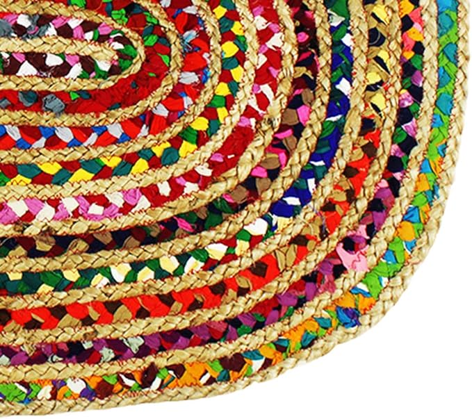 COTTON CRAFT Jute Chindi Braid Rag Rug - 4x6 Ft Oval Multi Color Area | Handwoven Reversible Jute & Natural Recycled Cotton Boho Farmhouse Rustic Area Accent Rug - Living Room Carpet Home Décor