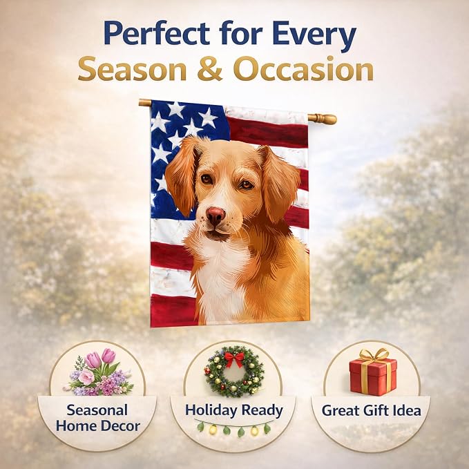 Caroline's Treasures CK6391CHF Alopekis Dog American Flag House Flag Large Porch Sleeve Pole Decorative Outside Yard Banner Artwork Wall Hanging, Polyester, House Size, Multicolor