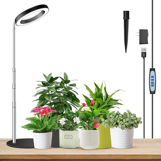 Aokrean Grow Lights for Indoor Plants, 6.3in Full Spectrum Growing Lamp | 80 LEDs Black 1-Pack, 2 Installation Ways, 9.8-37.4 in Height Adjustable, 3 Lighting Modes, Timer 6/12/16Hrs, 5 Brightness