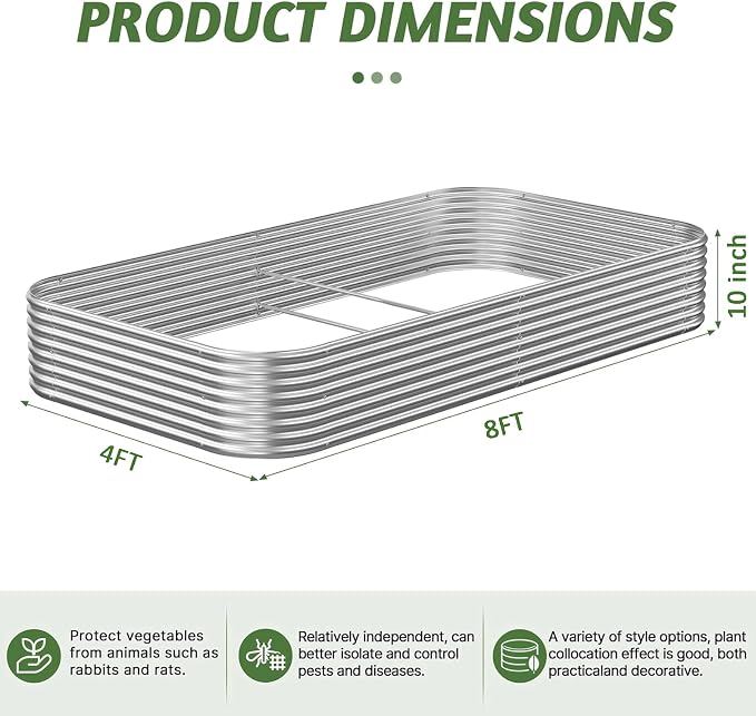3 Pack 8x4FT Corrugated Galvanized Steel Raised Garden Bed Outdoor, Metal Above Ground Garden Bed for Vegetables and Flowers, Raised Beds for Gardening