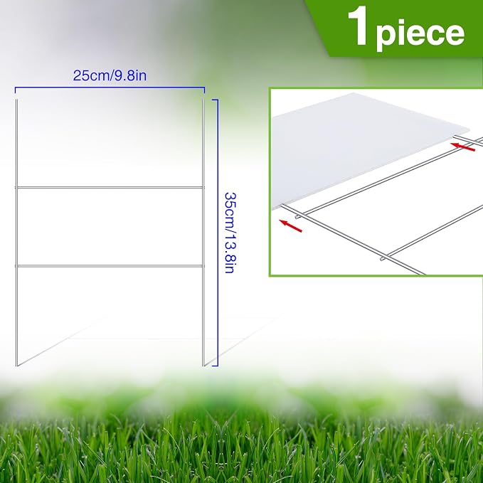 Jetec 2 Pcs Blank Yard Signs with H Stakes 12 x 8 Inches White Corrugated Plastic Lawn DIY Double Sided Outdoor Signs for Garage Guidepost Rent Open House Birthday Party Decorations