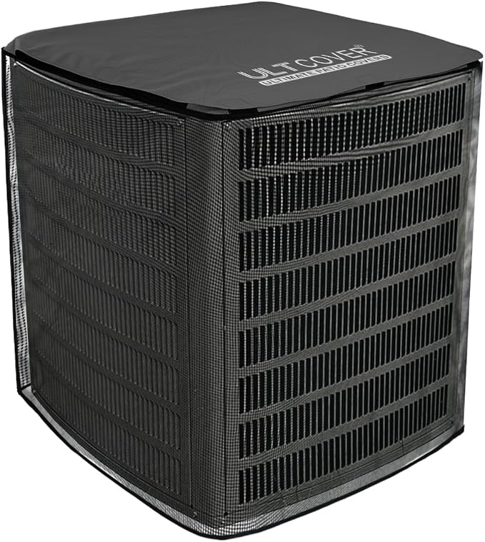 ULTCOVER 2 in 1 Full Mesh with Waterproof Fabric Top Air Conditioner Defender Cover 24W x 24D x 30H inch for Outside AC Units All Seasons Use, Black