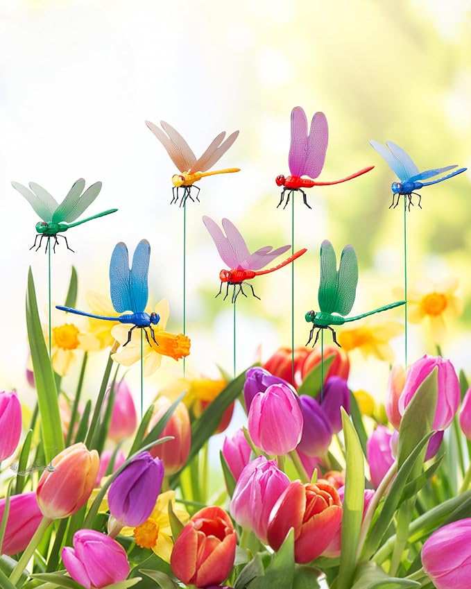 20 Pack Dragonfly Clips for Bugs Repellent, Fake Dragonflies with Stakes, Dragonfly Clip Bug Repellent, Dragon Fly Deterrent Clips for for Yard, Hat, Horse and Deer, Indoor & Outdoor Garden Decor