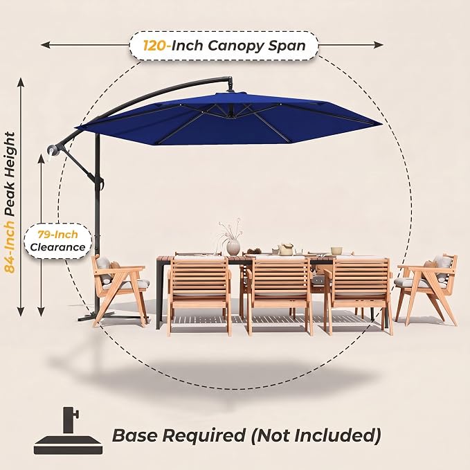 Greesum 10FT Cantilever Offset Patio Umbrella, Outdoor Umbrella for Yard, Market, Heavy-Duty Waterproof Pool Umbrella with 6 Sturdy Ribs, UV Protection for Beach, Deck, Garden, Backyard