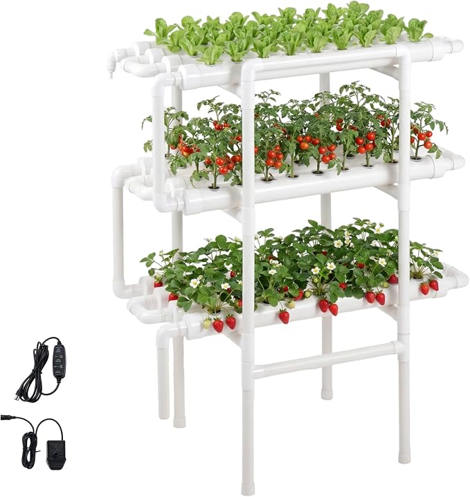 VEVOR Hydroponics Growing System Kit, 3-Tier 108 Sites UPVC Pipe Hydroponic Grow Kit with Timed Irrigation, Thickened Hydroponic Pipes, Indoor Home Garden Vegetable Planting Grow Kits for Fruit Herb
