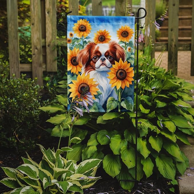 Caroline's Treasures DAC6104GF Japanese Chin in Sunflowers Garden Flag Mailbox Flag Decorative Yard Flag Banner Outside Patio Artwork Yard Flower Beds, Garden Size, Multicolor
