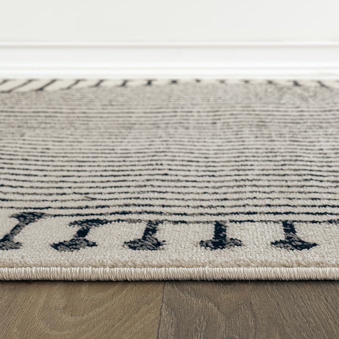 Rugshop Contemporary Bohemian Stripe Area Rug 2'3" x 4' Cream | Jute Backing, Soft Medium Pile, Stain Resistant, No Shedding, Entryway, Bedside, Kitchen, Bathroom, Nursery, Foyer