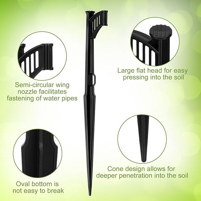 GlikCeil 100 Pcs 12.8" Irrigation Drip Support Stakes 1/4 Inch Tubing Hose Holder Adjustable Riser Drip Lines Ground Stakes for Micro Sprinkler Gardens Irrigation Supplies