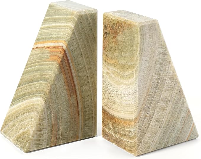Koville Onyx Bookends, Marble Bookends for Shelves, Natural Stone Book Ends for Heavy Books, Decorative Bookends for Bookshelf Table Home Decor, Heavy Duty bookend for Large Books(Green)