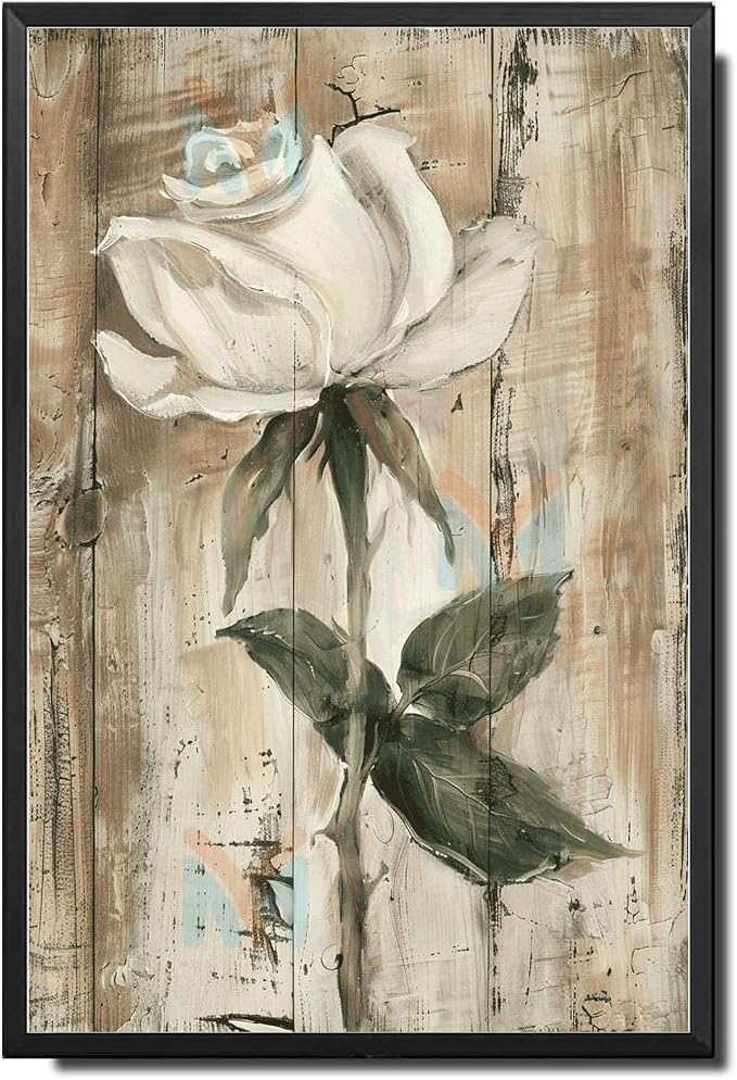 Metal Sign Tin Sign Vintage White Rose Vintage Tin Sign for Shabby Chic Interiors Weathered Texture and Corrosion Resistant A Tin Sign Garden Gift for Home Decor 8×12 Inches with Metal Frame