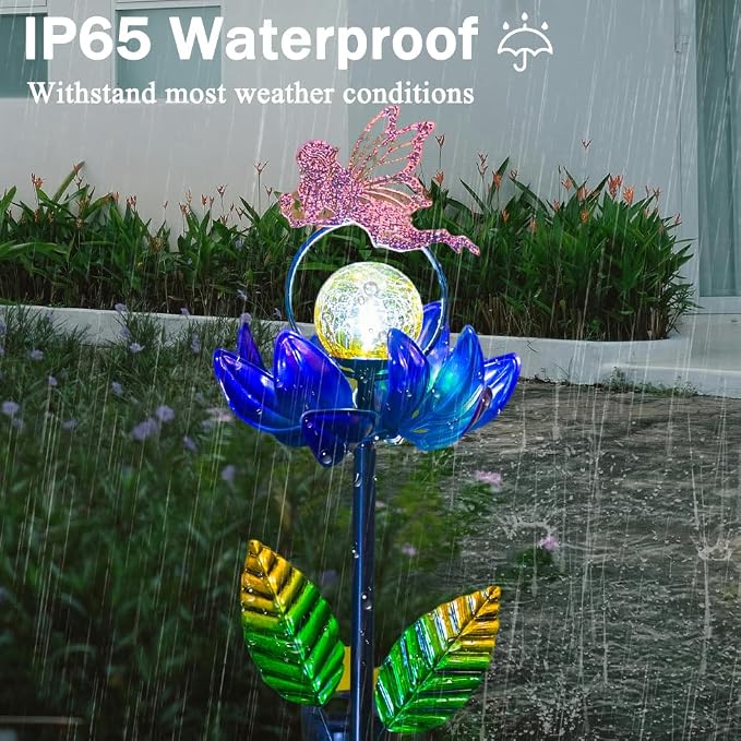 Solar Wind Spinners Outdoor, Fairy Solar Wind Spinner with Cracked Ball Lights,Garden Spinners for Yard, Garden, Patio, Lawn Decor