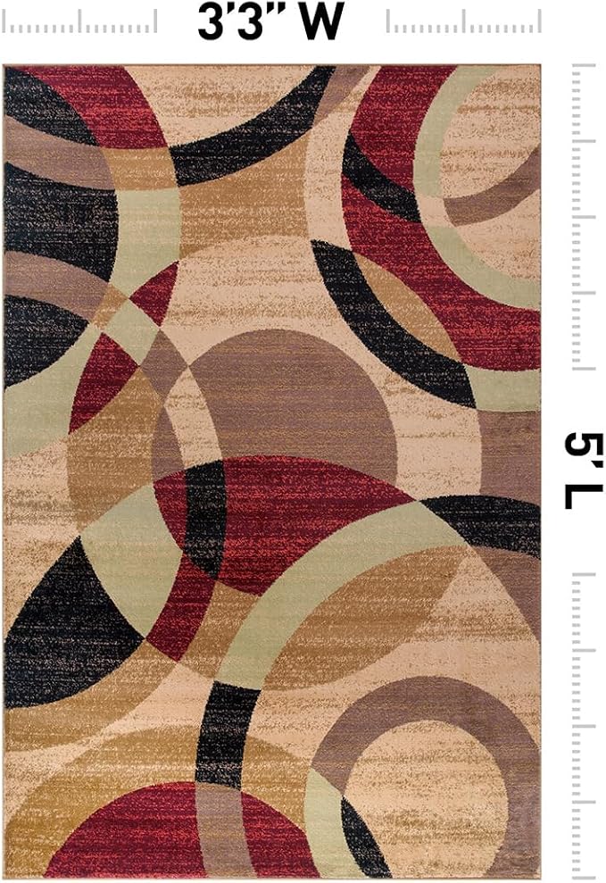 Rugshop Abstract Circles Contemporary High Traffic Area Rug Multi 3'3" x 5' | Rectangular, Size 3'3" x 5', Living Room, Bedroom, Dining Room, Home Office, Kitchen, Entryway, Hallway, Nursery, Kids Room