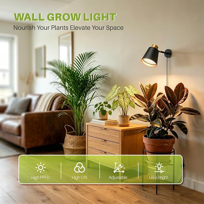 Hanging Grow Lights for Indoor Plants, 18W Wall Mounted Grow Light with 660nm Red Light, Decorative Full Spectrum Grow Lamp for Tall Plants Flowers, 9.8ft Power Cord, Modern Style