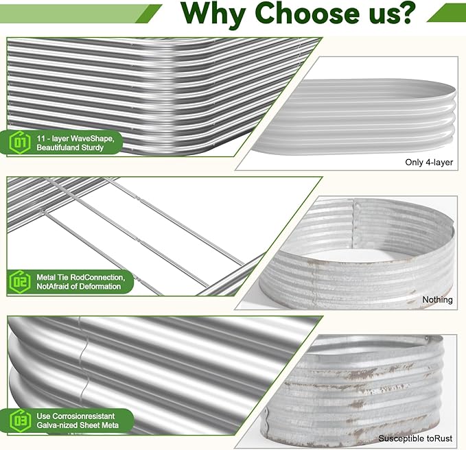 3 Pack Tall 6x2FT Corrugated Galvanized Steel Raised Garden Bed Outdoor, Metal Above Ground Garden Bed for Vegetables and Flowers, Raised Beds for Gardening