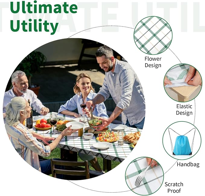 Picnic Table Cover with Bench Covers, Elastic Fitted Spandex Tablecloths for 6 Foot Rectangle Tables, Stretch Washable Patio Tablecloth for Outdoor