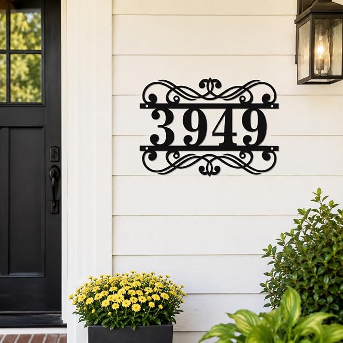 Personalized Metal House Number Sign Custom Address Plaque Modern House Numbers Outdoor Wall Mounted Address Sign Decorative Home Entry Porch Farmhouse Curb Appeal Gift for New Home