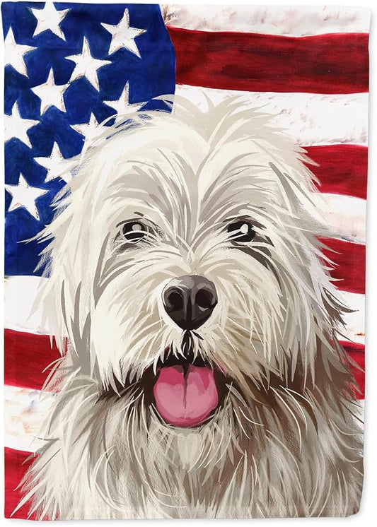 Caroline's Treasures CK6688CHF Sapsali Dog American Flag House Flag Large Porch Sleeve Pole Decorative Outside Yard Banner Artwork Wall Hanging, Polyester, House Size, Multicolor