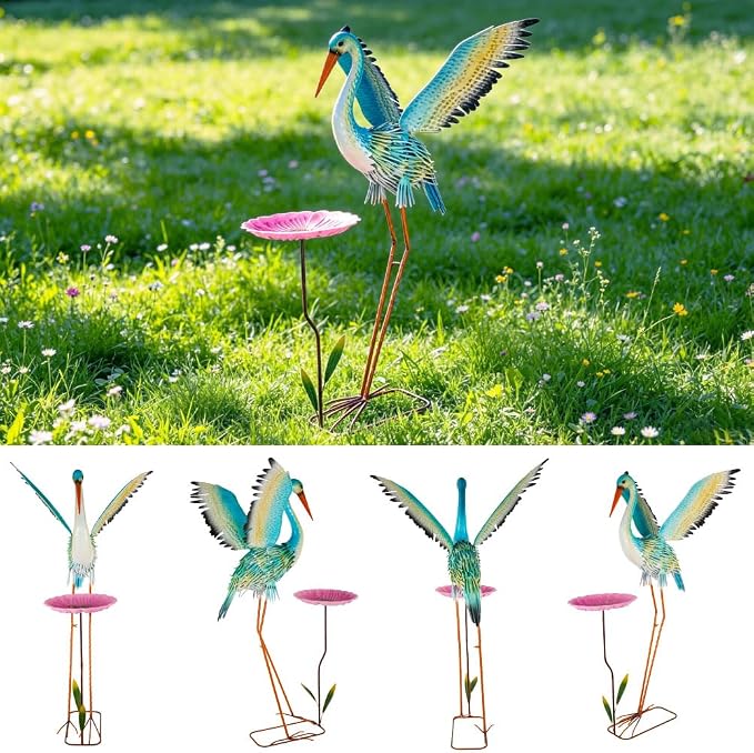 39" Garden Statue Extra Large Heron Sculpture | Metal Yard Art Lawn Ornament Outdoor Decor Backyard Pond Porch Patio Landscape 3 U Stakes Windproof Bird Lover Gift