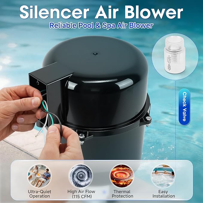 6315141 Silencer Spa Blower 1.5 HP 120V 7.3 Amp 2 Years Warranty | Replacement for Air Supply, Direct 2 Inch Plumbing System, Quiet & Shock-Absorbing Design, for Pool Hot Tub & Spa 8-12 jets
