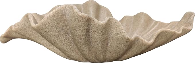 12" Decorative Bowl decor, Modern Home Decoration Scallop Bowl,Fashion Key Bowl for Entrance Table, Decorative Fruit Bowl for Kitchen Counter, Ruffle Decor, Artificial Stone Beige