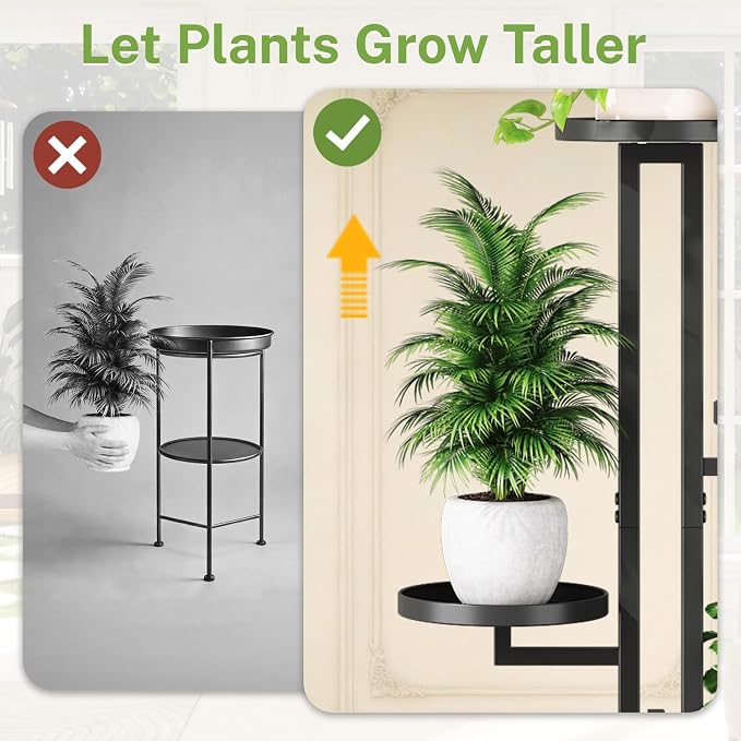 iDavosic.ly 3 Tier Plant Stand Indoor Outdoor, Tiered Corner Multiple Flower Pot Holder Shelf, Metal 28 Inch Tall Display Rack for Patio Porch Living Room Garden Balcony Bedroom, Black