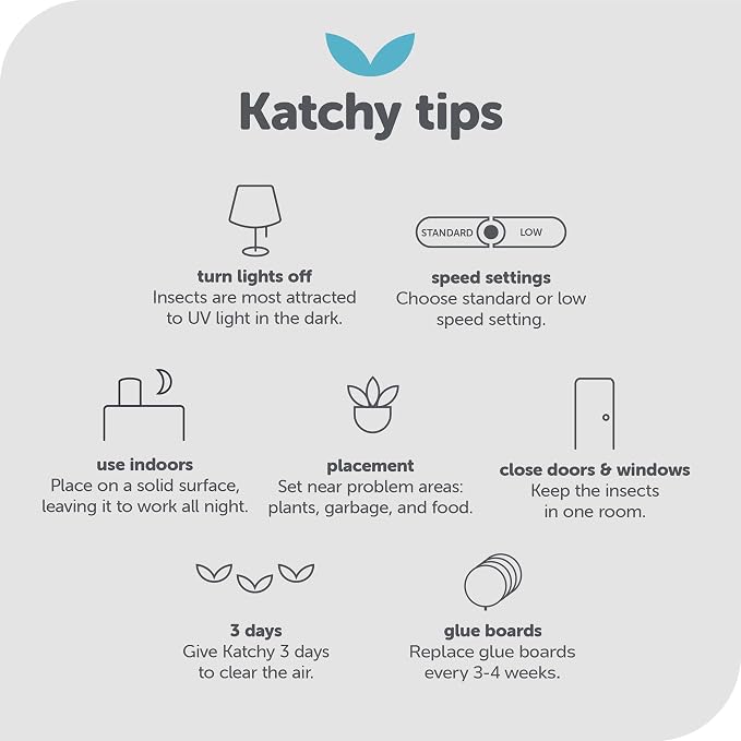 The Original Katchy Indoor Insect Trap - Fan Powered with UV Light - Fruit Fly Traps for Indoors - for Fruit Flies, Gnats, Mosquitoes, Moths (White)