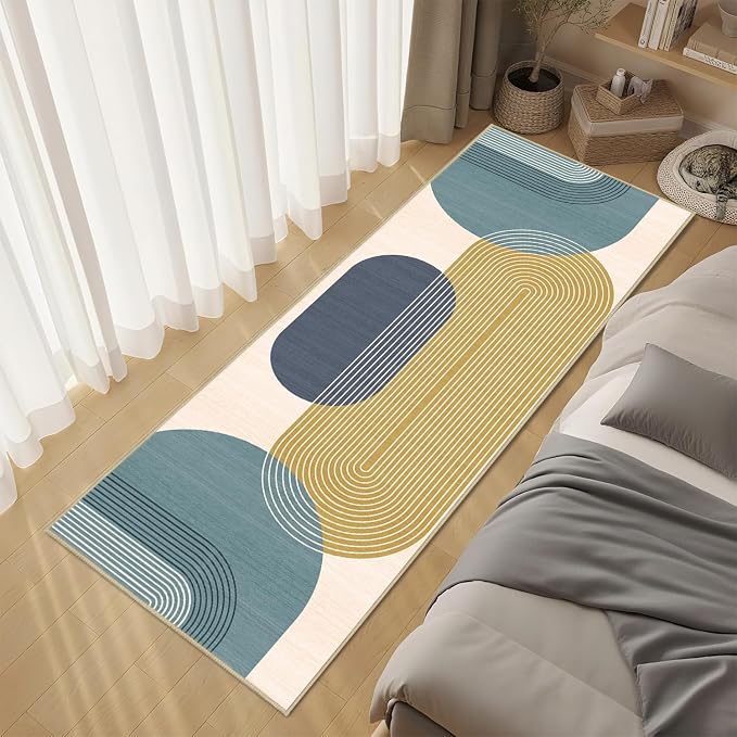 Boho Runner Rug 2x6 for Hallway Kitchen Bedroom,Bohemian Runner Rugs Washable Modern Geometric Rug Non-Slip Printed Low Pile Long Floor Carpet Mat for Bedroom Laundry,Blue