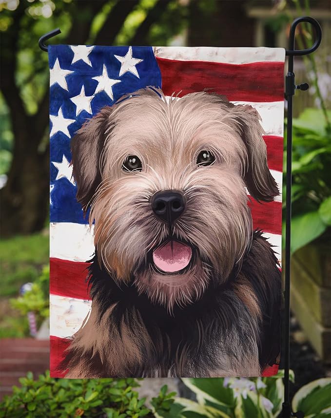 Caroline's Treasures CK6448GF Border Terrier Dog American Flag Garden Flag Mailbox Flag Decorative Yard Flag Banner Outside Patio Artwork Yard Flower Beds, Garden Size, Multicolor