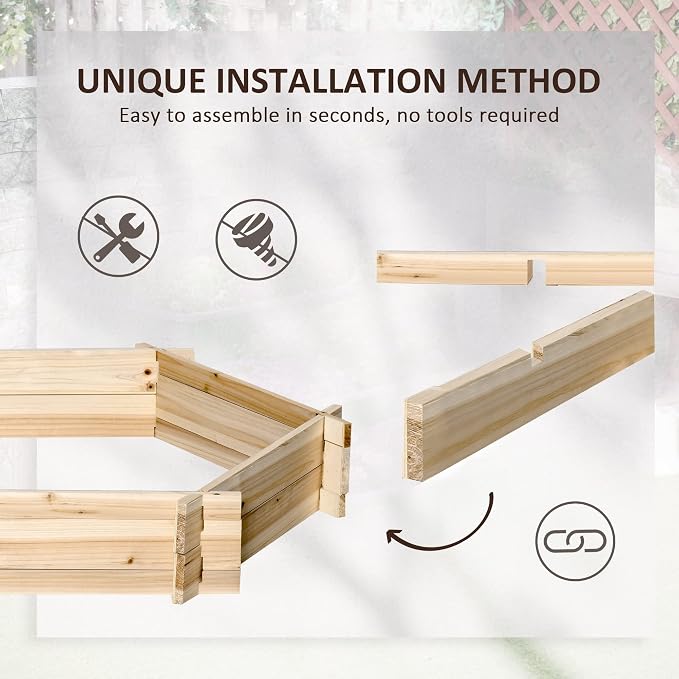 Outsunny Wooden Raised Garden Bed, Hexagon Screwless Outdoor Planter Box Plants, Vegetables, Flowers, Herbs, 39" x 36" x 6", Natural Wood