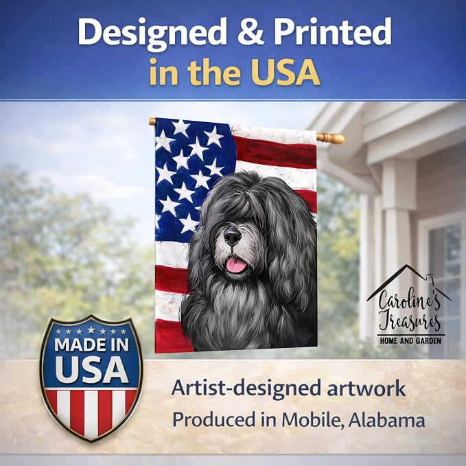 Caroline's Treasures CK6475CHF Portuguese Sheepdog American Flag House Flag Large Porch Sleeve Pole Decorative Outside Yard Banner Artwork Wall Hanging, Polyester, House Size, Multicolor