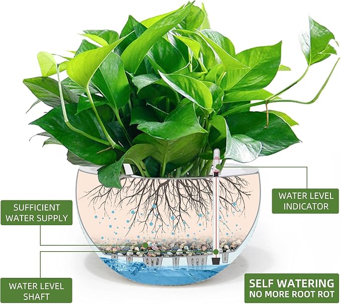 Dexceder 9 Inch Self Watering Hanging Planter (White) | Thickened Hanging Basket Flower Plant Pot with Water Level Indicator Indoor Outdoor