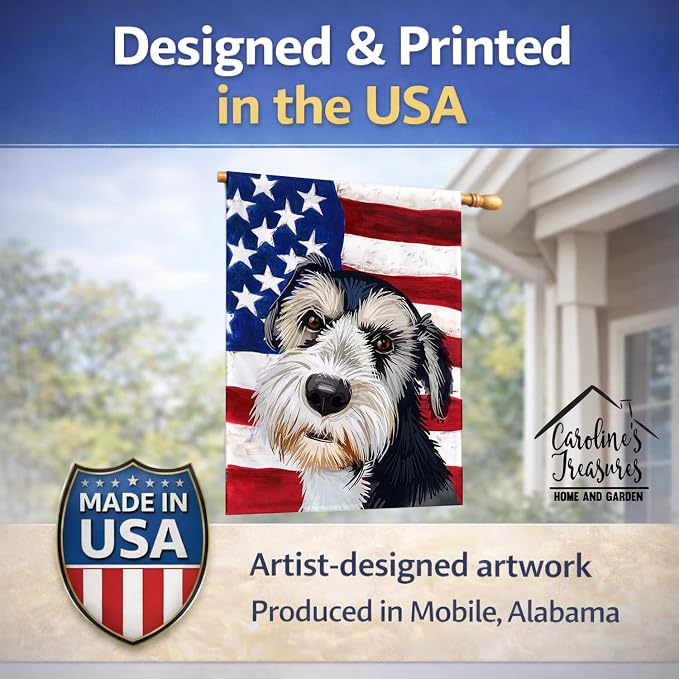 Caroline's Treasures CK6554CHF Griffon Nivernais Dog American Flag House Flag Large Porch Sleeve Pole Decorative Outside Yard Banner Artwork Wall Hanging, Polyester, House Size, Multicolor