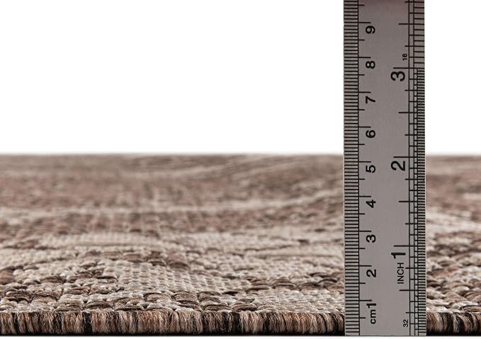 Unique Loom Outdoor Bohemian Collection Area Rug - Anthro (4' 1" Round, Brown/ Ivory)