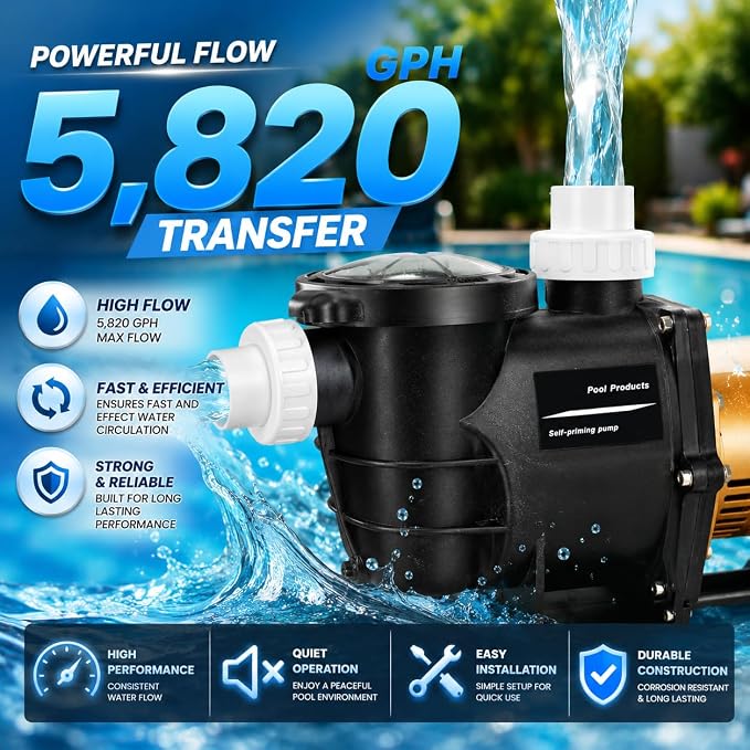 XtremepowerUS Dual Speed In-Ground Swimming Pool Pump Spa High Flow 1.5" NPT With Slip-On Fitting Included, Filter Basket, 230V (5820 GPH)