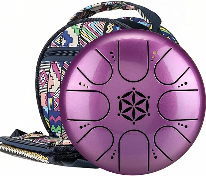 Rain Drum for Outside Garden,Steel Tongue Drum with Carry Bag, 5 Inch 8 Note Handpan Tank Drum Kit, C Major Tongue Drum Instrument (Purple)
