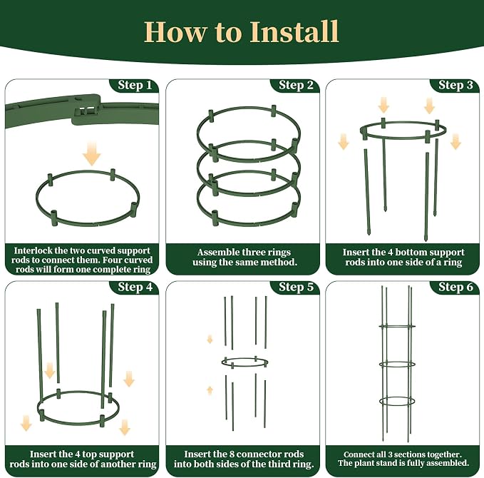 6 Pack Tomato Cages for Garden, 49" Tall Adjustable Heavy Duty Rust Resistant Tomato Trellis, with Upgraded Coupler for Raised Beds & Pots, Plant Stakes and Supports for Climbing Vegetables, Flowers