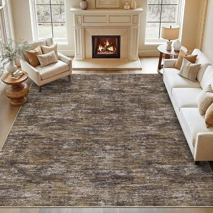 Garvee Washable Living Room Rug 10x13 Modern Solid Color Area Rugs, Brown | Non Slip Stain Resistant Non Shedding Neutral Low Pile Large Foldable Soft Rug for Nursery Dining Room Bedroom