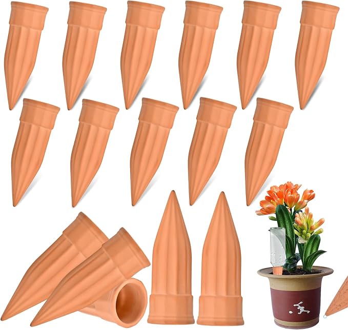 16 Pack Terracotta Plant Waterers - Self Watering Spikes and Watering Stakes for Automatic Watering, Slow Release Watering Devices for Vacation Plant Watering, Ideal for Indoor & Outdoor Plants