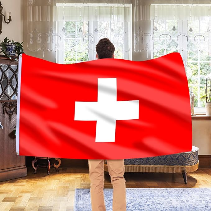 AhfuLife Switzerland Flag 3x5 Ft, Large Switzerland National Flags for Outside - Double Side with Brass Eyelets for Olympic Party Decorations, Bar Garden Street Decoration Indoor Outdoor