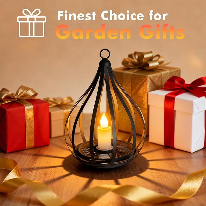 Solar Lanterns Outdoor Waterproof, Solar Lights Outdoor with Flickering Flameless Candle, Garden Decor Gifts for Women Mom Grandma, Hanging Solar Lights for Patio, Porch, Backyard, 1 Pack