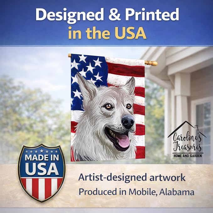 Caroline's Treasures CK6756CHF West Siberian Laika American Flag House Flag Large Porch Sleeve Pole Decorative Outside Yard Banner Artwork Wall Hanging, Polyester, House Size, Multicolor