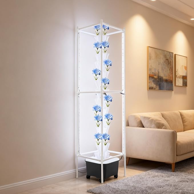Hydroponic Grow Tower 14 Tiers 70 Holes with LED Grow Lights, 25L Indoor Vertical Hydroponic Growing System with Timer & Water Pump, Automatic Water Circulation for Vegetables, Herbs, Strawberries