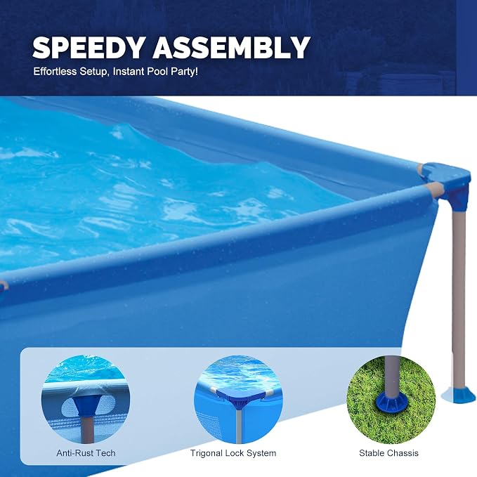 DIMAR GARDEN Above Ground Swimming Pool for Adults, Outdoor Rectangular Steel Frame Swimming Pool for Backyard Lawn Family, 7.5ft x 5.2ft x 16.5in